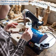 Das 25,4 mm breite Band des Scheppach Band- und Tellerschleifers BTS700 eignet sich perfekt zum Schleifen von Engstellen. Der verstellbare Tisch ermöglicht präzises Arbeiten.
