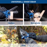 Akku-Gehölzschneider mit Balken-, Brennholz- und Äste-Funktion für präzise Schnitte