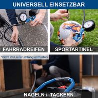 Scheppach-Akku-Kompressor mit Messgerät für Fahrradreifen, Sportartikel und Nagel-/Tackereinrichtung