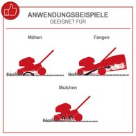 Der Benzin Rasenmäher MS150-42 von Scheppach eignet sich zum Mähen, Fangen und Mulchen. Er hat eine Schnittbreite von 42 cm und einen Radantrieb. Die Fangbox fasst 45 Liter.