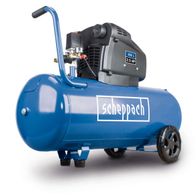 Ein Scheppach Kompressor HC104DC mit 100L und 2,5 PS, von der Seite gezeigt.