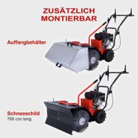 Benzin Kehrmaschine SC2700P von Scheppach mit zusätzlicher Montagemöglichkeit für Auffangbehälter und Schneeschild, 750 cm lang.