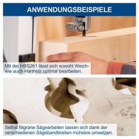 Die Bandsäge HBS261 eignet sich für die Bearbeitung von Weich- und Hartholz. Sie ermöglicht präzise Sägearbeiten dank verschiedener Sägebandbreiten.