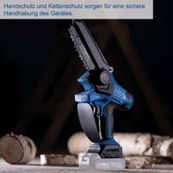 Der Akku-Gehölzschneider BC-PS150-X von Scheppach bietet Handschutz und Kettenschutz für eine sichere Handhabung des Gerätes.