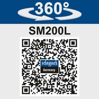 Der Scheppach Doppelschleifer SM200L bietet eine 360-Grad-Schleifmöglichkeit. Weitere Details finden Sie unter dem QR-Code.