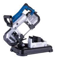 Metallbandsäge MBS1200 von Scheppach, seitliche Ansicht mit Arbeitstisch und LED-Beleuchtung.