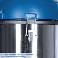 Der Nass-Trockensauger NTS30 Premium von Scheppach verfügt über einen Schnellspannverschluss für schnelles und komfortables Entleeren.