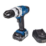 Scheppach Akku-Bohrschrauber CDD45-20ProS mit Akku und Ladegerät. Der Bohrschrauber ist von vorne gezeigt.