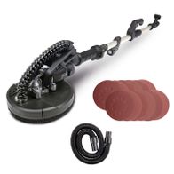 Der Scheppach TBS915-BE Wand- und Deckenschleifer mit 710W Leistung, LED-Beleuchtung, 4m Schlauch, Adapter und 6 Schleifscheiben. Ideal für präzises Schleifen an Wänden und Decken.