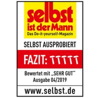 Das Produkt wurde von 'selbst ist der Mann' in der Ausgabe 04/2019 mit 'SEHR GUT' bewertet. Weitere Informationen finden Sie unter www.selbst.de.