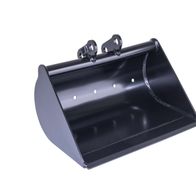 Böschungslöffel Scheppach (DIY), Ansicht von vorne. Der Löffel hat eine glatte, schwarze Oberfläche und zwei Befestigungspunkte oben.