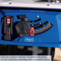 Die Tischkreissäge HS112-2x von Scheppach bietet verschiedene Sägeblatt-Drehzahlen für die Bearbeitung unterschiedlicher Materialien. Die Drehzahlen reichen von 3200 bis 5000 U/min.