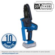 Der Akku-Gehölzschneider C-PS100-X von Scheppach bietet 10 Jahre Garantie bei Online-Registrierung. Teil des 20VIXES Akkusystems für alle Geräte. Ein Akku für alle Geräte.