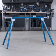 Untergestell für Kappsäge UMF1550 mit verstellbarer Höhe von 915 mm und Auszug von 935-1945 mm. Traglast bis 150 kg. Robustes Design für stabile Unterstützung.