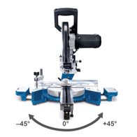 Die Kappzugsäge HM110MP von Scheppach ermöglicht präzise Schnitte von -45° bis +45° und 0°. Ideal für Holz, Alu, Stahl, Kunststoff und Kupfer.