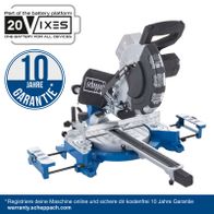 Akku-Kapp-, Zug- und Gehrungssäge mit 10-jähriger Garantie, 20-VX-Betriebssystem, inkl. Online-Registrierung für kostenlose Garantie