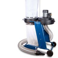 Absauganlage HD12 Scheppach, 230V, 500Watt, 75L Auffangbehälter, 100mm Anschluss. Gezeigt von der Seite.