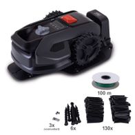 Mähroboter RRMA300 von Scheppach. Enthält 100 Meter grünes Kabel, 3 vormontierte Schrauben, 6 Spikes und 130 Klingen. Ausgestattet mit einem Regensensor und Kantenmähen.