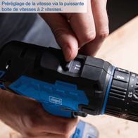 Precise speed control via robust 2-speed gearbox. Scheppach cordless impact drill C-CD45-X offers precise control for various applications.