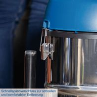 Der Nass-Trocken-Sauger NTS30v2 von Scheppach verfügt über einen Schnellspannverschluss für schnelles und komfortables Entleeren.