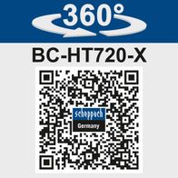 Akku Heckenschere mit 360° drehbarer Funktion für präzises Schneiden. Produktname: BC-HT720-X von Scheppach, Deutschland.