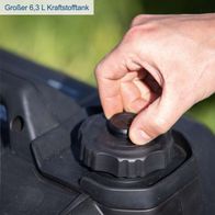 Der Scheppach Inverter Generator SG3500i verfügt über einen großen 6,3-Liter-Kraftstofftank für längere Laufzeit. Ideal für den Einsatz unterwegs.
