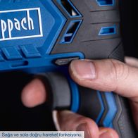 Der Akku-Bohrhammer C-RHD130-X von Scheppach bietet eine Schlagkraft von 1,3J und eine Schlagzahl bis 6000bpm. Er verfügt über eine LED-Leuchte für bessere Sicht bei Arbeiten in dunklen Bereichen. Die Funktion ermöglicht Bewegungen nach links und rechts.