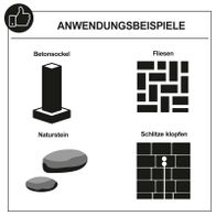 Das Scheppach Werkzeug bietet vielfältige Anwendungsmöglichkeiten. Es eignet sich für Betonsockel, Fliesen, Naturstein und das Klopfen von Schlitzen. Ideal für präzise Arbeiten in verschiedenen Materialien.