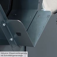 Inklusive Wippenverlängerung mit Schnittlängenanzeige. Die Wippenverlängerung ermöglicht eine präzise Einstellung der Schnittlänge, was die Handhabung und Genauigkeit des Werkzeugs verbessert.