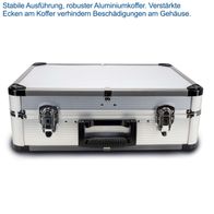 Stabiler Aluminiumkoffer mit verstärkten Ecken für erhöhte Haltbarkeit und Schutz des Gehäuses.