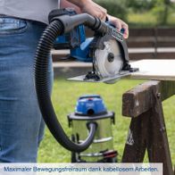 Kabelfreies Arbeiten mit Scheppach Akku-Nass-/Trockensauger durch maximalen Bewegungsfreiraum