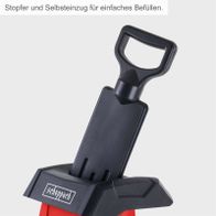 Stopfer und Selbsteinzug für einfaches Befüllen. Der Elektro Gartenhäcksler GS70 von Scheppach verfügt über einen Stopfer und Selbsteinzug, der das Befüllen erleichtert.