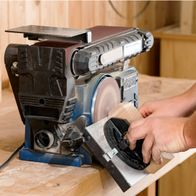 Der Scheppach Band- und Tellerschleifer BTS900 mit 370W Leistung und 150mm Schleifteller. Inklusive 6-teiligem Zubehör. Ideal für präzises Schleifen.