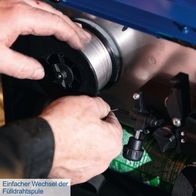 Einfacher Wechsel der Fülldrahtspule für Schweißgerät – Beschriftung im Bild