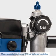 Das Farbsprühsystem ACS3000 von Scheppach hat einen maximalen Arbeitsdruck von 207 bar, der stufenlos einstellbar ist.