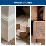 The Scheppach HM210L mitre saw is versatile for different uses. It can be used for skirting, angular cuts, and timber joists. This versatility makes it a universal tool for DIY enthusiasts.