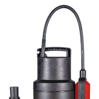 Scheppach Schmutzwassertauchpumpe SWP800-2, Frontansicht, mit schwarzem Griff und rotem Gehäuseboden.