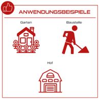 Illustrations für Anwendungsbeispiele: Gartenarbeit, Baustelle und Hof mit Erdbohrgerät