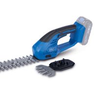 Akku-Gras & Strauchschere C-HTGS200-X Scheppach, Schnittbreite 90mm, Schnittlänge 200mm, 2in1. Gezeigt von der Seite mit abnehmbaren Messern.