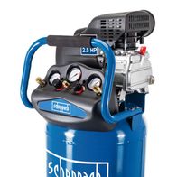 Scheppach Kompressor HC80V, 80L Kessel, 10bar, Ansaugleistung 310 l/min, 2 Kupplungen, seitliche Ansicht.