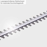 Lasergeschnittenes Stahlschwert für maximale Durchschlagskraft. Elektro Teleskop Heckenschere ETHT500 Scheppach mit 450mm Schnittlänge und ausziehbar bis 2750mm, 230V.