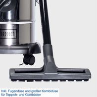 Der Nass-Trockensauger NTS20 von Scheppach inkludiert eine Fugendüse und eine große Kombidüse für Teppich- und Glattböden.