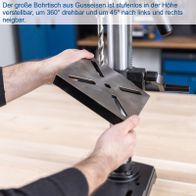 Tischbohrmaschine mit stufenloser Höhenverstellung, 360°-Drehung und Neigungsmöglichkeit um ±45°