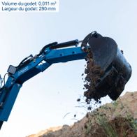 Mini-excavator MB850 by Scheppach. Key features: Bucket volume 0.011 m³, Bucket width 290 mm.