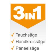 Das Produkt ist eine Tauchsäge mit den folgenden Merkmalen: Tauchsäge, Handkreissäge, Paneelsäge.