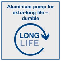 Aluminium pump designed for extra-long life and durability. The pump is particularly long-lasting and robust.