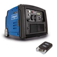 Der Scheppach Inverter SG3400i mit 3400W Leistung, 7,4L Tank und 65,5 dB Lautstärke. Inklusive Fernbedienung zum Ein- und Ausschalten.