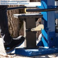 Der Holzspalter hat ein großes Anwendungsspektrum durch einen schwenkbaren Arbeitstisch. Die robuste Bauweise und die einfache Bedienung machen ihn ideal für den Einsatz im Garten oder auf der Baustelle.