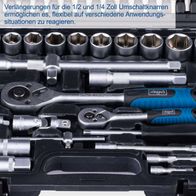 Verlängerungen für 1/2 und 1/4 Zoll Umschaltknarren ermöglichen flexible Reaktion auf verschiedene Anwendungssituationen.