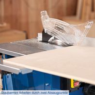 Die Tischkreissäge HS80 von Scheppach bietet staubarmes Arbeiten durch zwei Absaugpunkte.